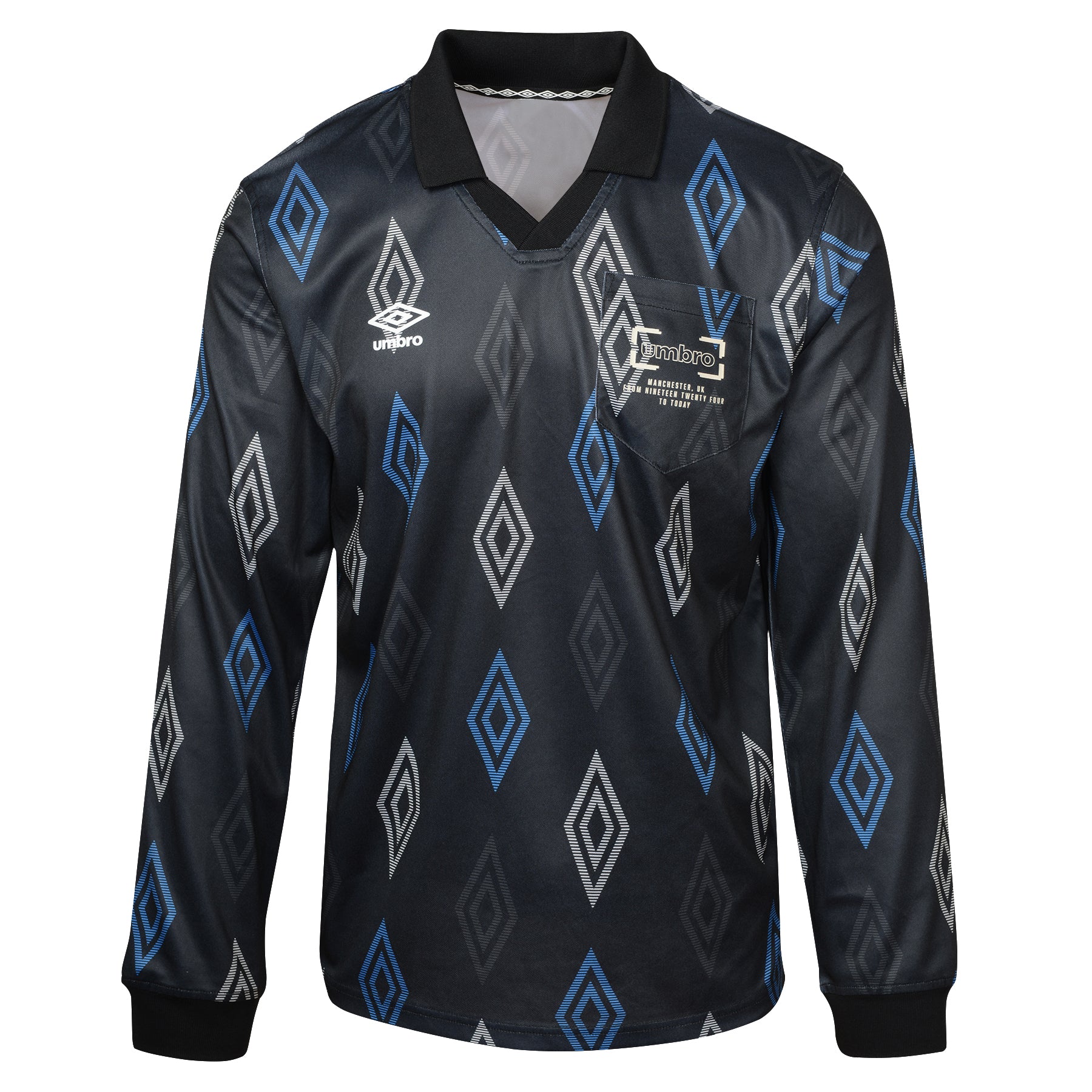 Blank Jersey Umbro Mens Retro Spin Johnny Collar Jersey, Black